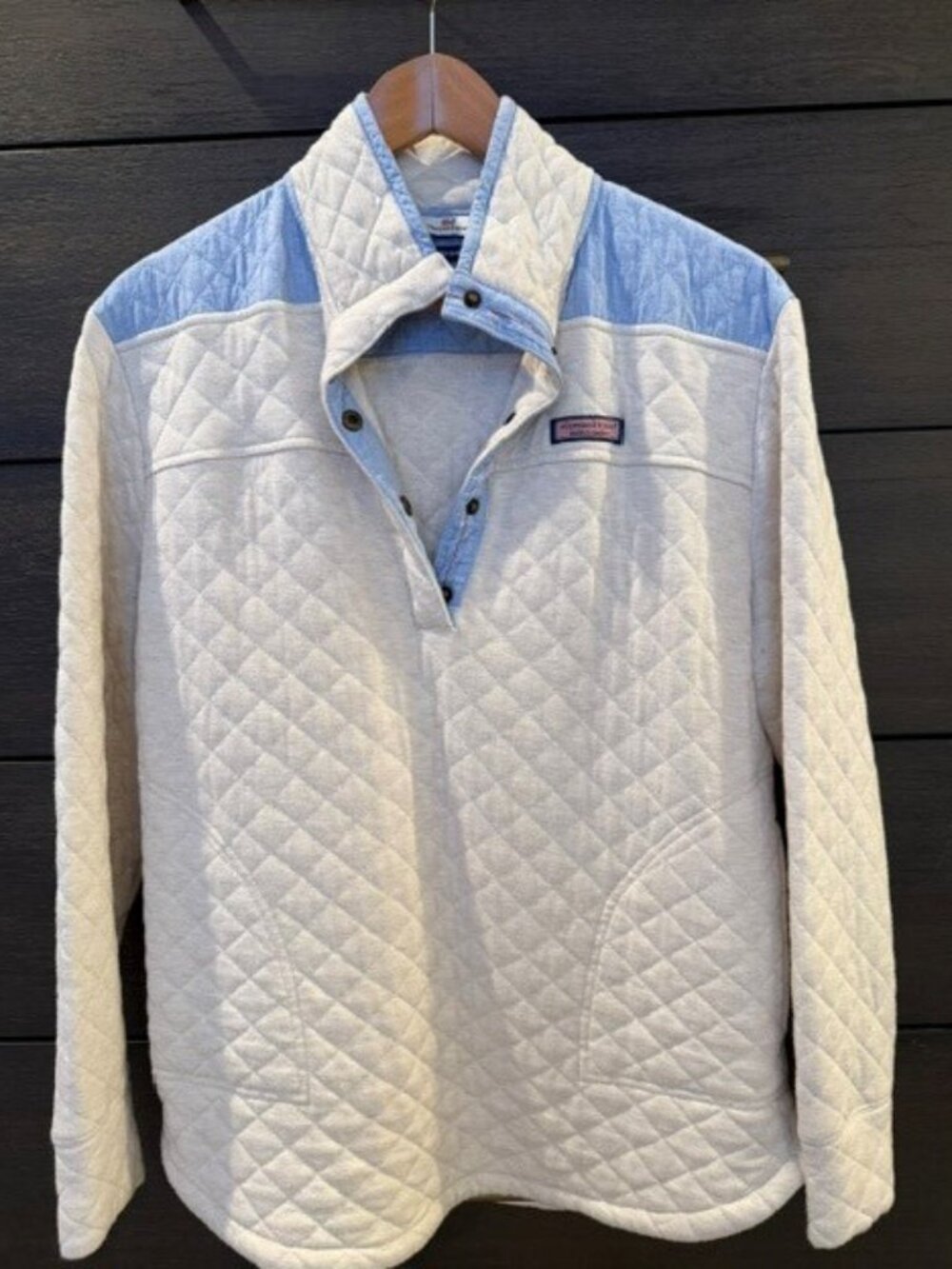 Vineyard Vines Cream and Blue Quilted Jacket Retail $125 Size M